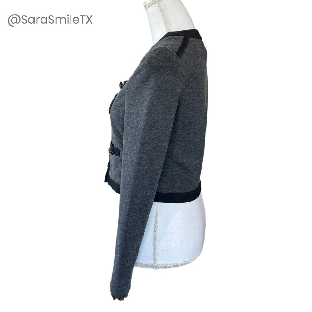 HAUTE HIPPIE Charcoal Gray Skull Crested Cropped Jacket - Picture 7 of 13